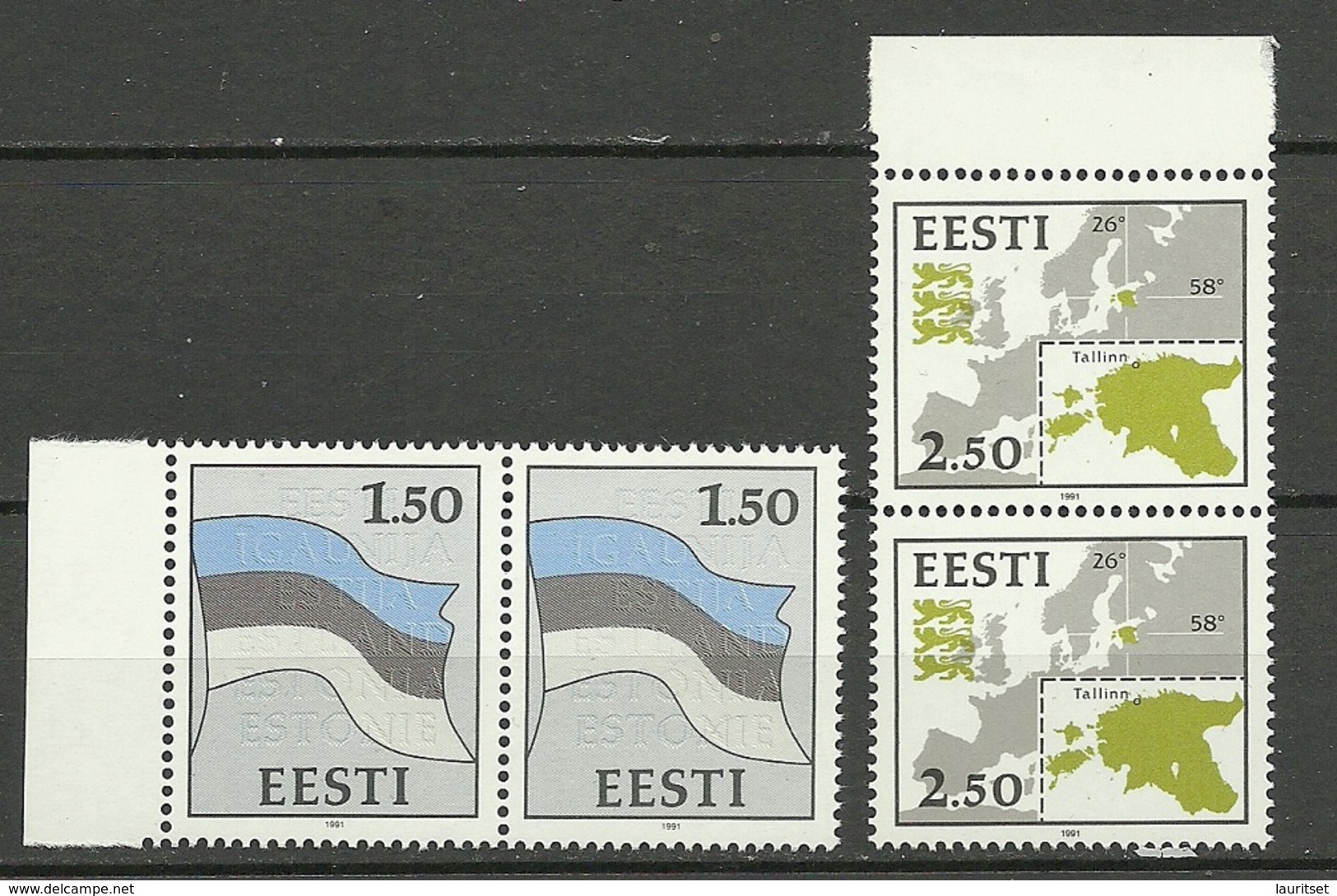 Estland Estonia Estonie 1991 Flag Flagge & Map Landkarte Michel 174 - 175 In Pair MNH - Estonia