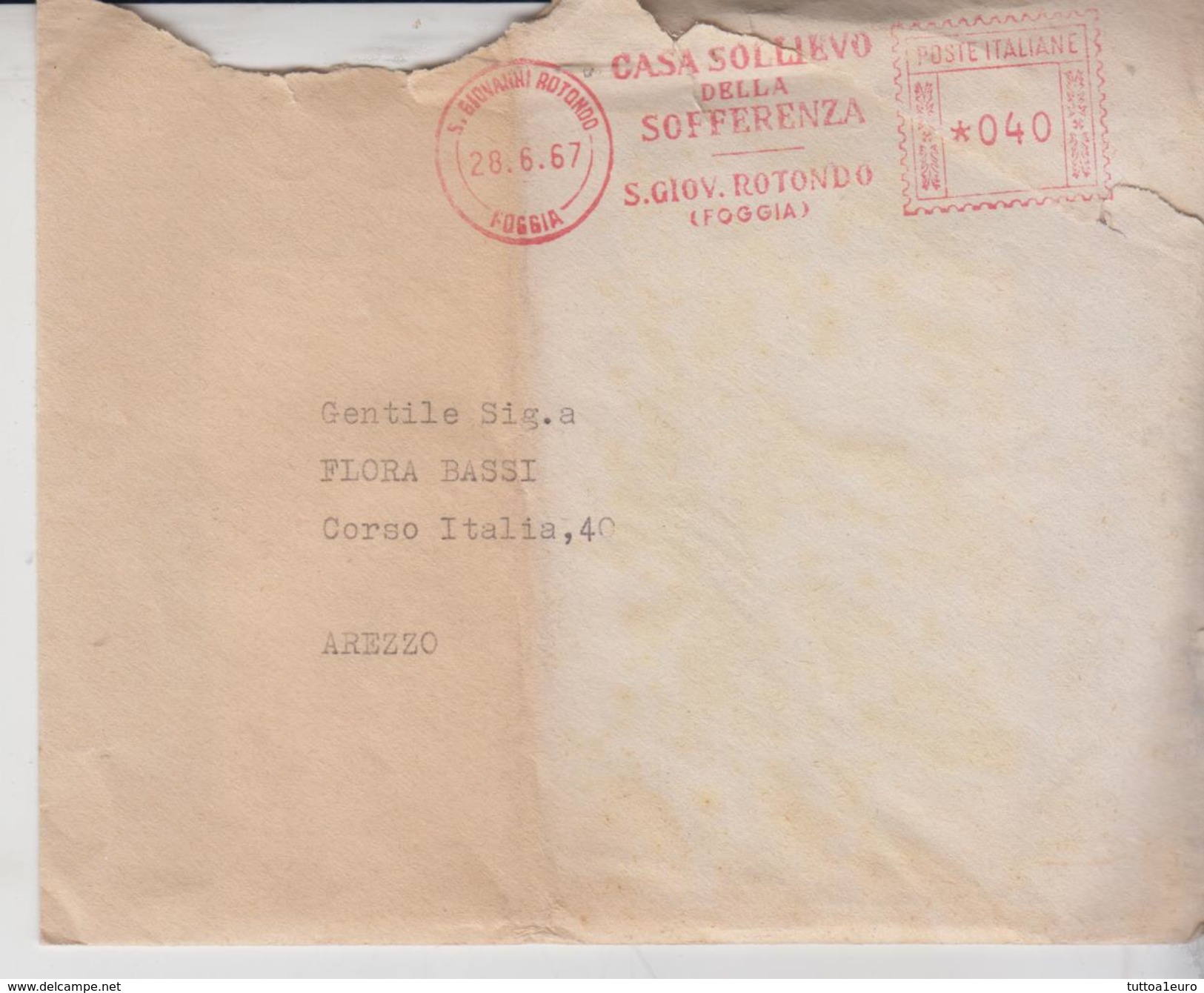 S. Giovanni Rotondo Foggia Padre Pio Busta + Lettera 1967 Timbro Rosso Ema - 1961-70: Storia Postale