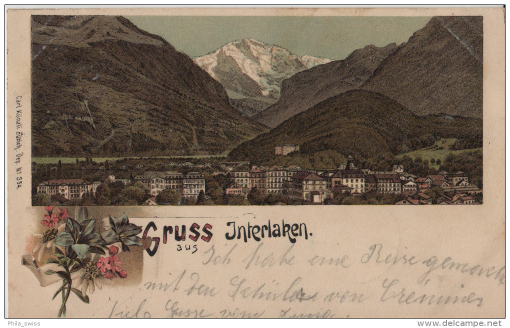 Gruss Aus Interlaken - Litho Steindruck - Carl Künzli No. 354 - Nach St. Prex - Sonstige & Ohne Zuordnung