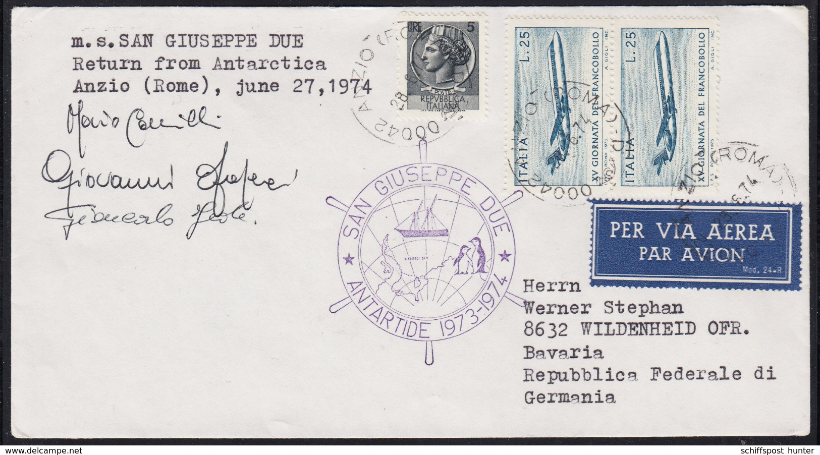 ANTARCTIC,ITALIA,Exped 1973.Exped. "S/Y SAN GIUSEPPE DUE", Early Expedition,Cachet + 3 X Sign,RARE, Look Scan !! 16.3-31 - Spedizioni Antartiche