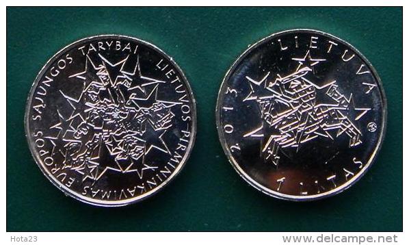 2013 LITHUANIA 1 LITAS 2013 EU PRESIDENCY UNC EUROPE UNION  STARS COIN From Mint Roll - Lituanie