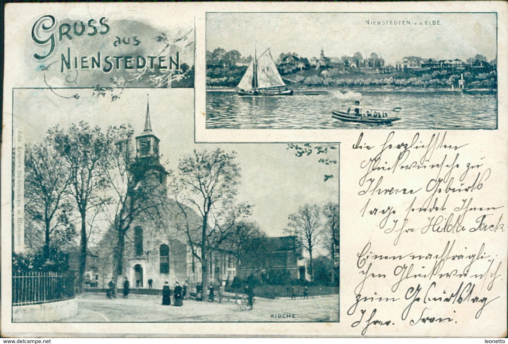 AK Hamburg-Nienstedten, Ansicht V. D. Elbe, Kirche, O 1903, Ecken Mit Druckstellen Vom Album (5555) - Altona