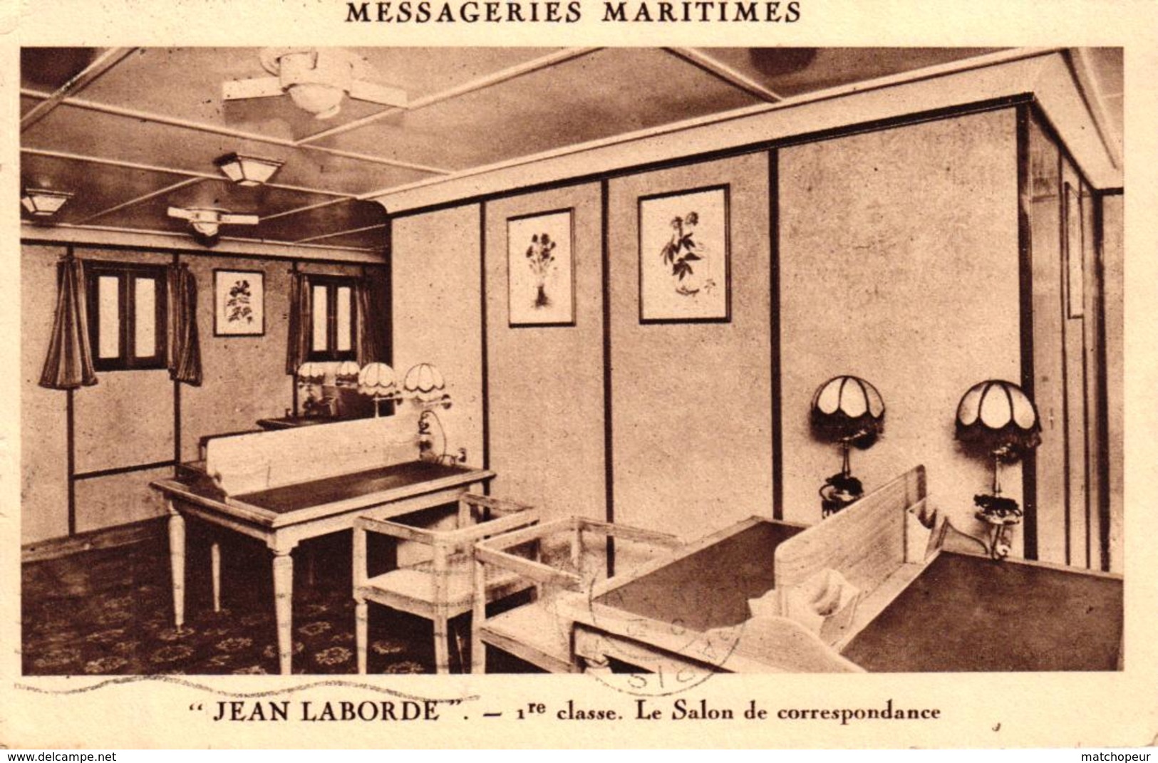 MESSAGERIES MARITIMES - JEAN LABORDE - 1ERE CLASSE LE SALON DE CORRESPONDANCE - Paquebots