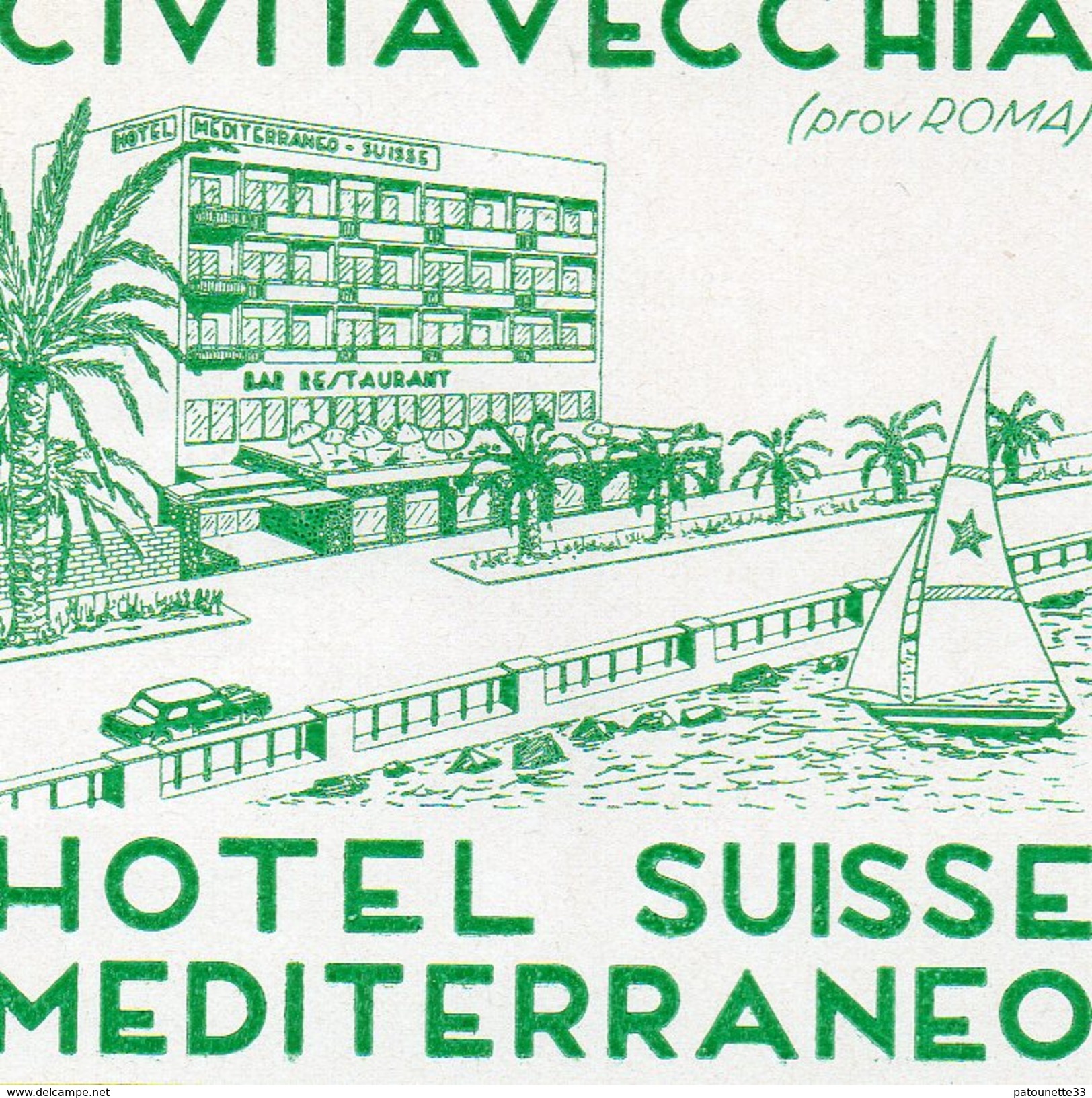 VIEILLE ETIQUETTE AUTOCOLLANTE HOTEL SUISSE MEDITERRANEO CIVITAVECCHIA PRES ROMA ITALIE - Hotel Labels