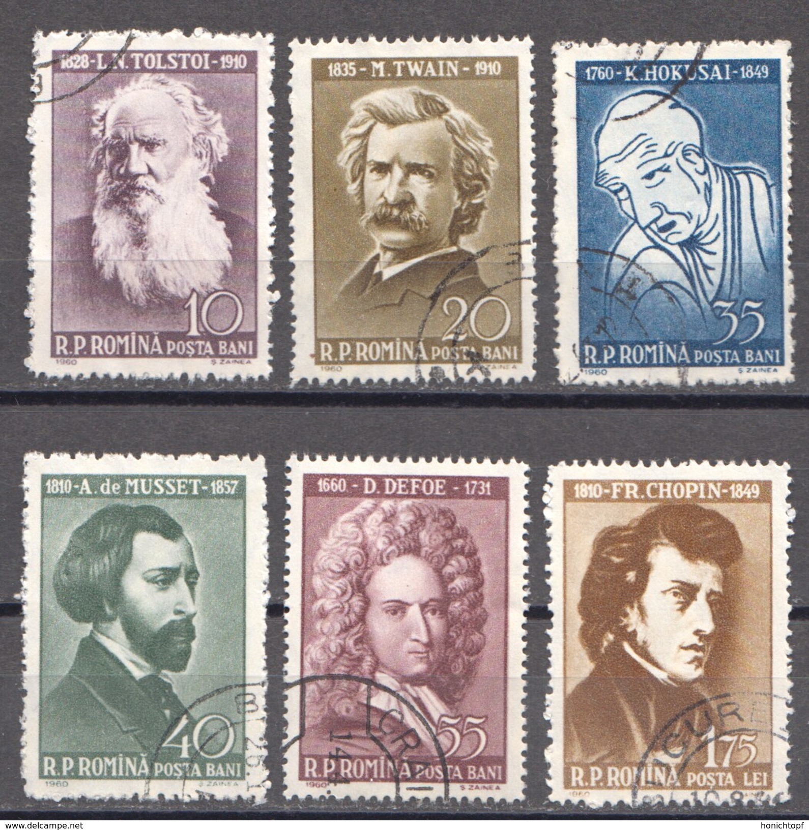 Rumänien; 1960; Michel 1890/4 Und 1898 O; Tolstoi, Twain, Hokusai, Musset, Defoe Und Chopin - Gebraucht