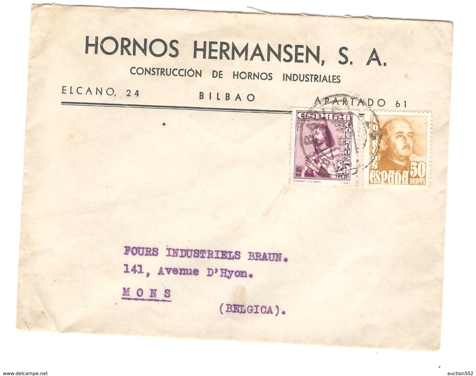 Espana-Spain-Espagne 3 Covers From Bilbao 1946-47-48 + Cinderella To Belgium PR4278 - Lettres & Documents