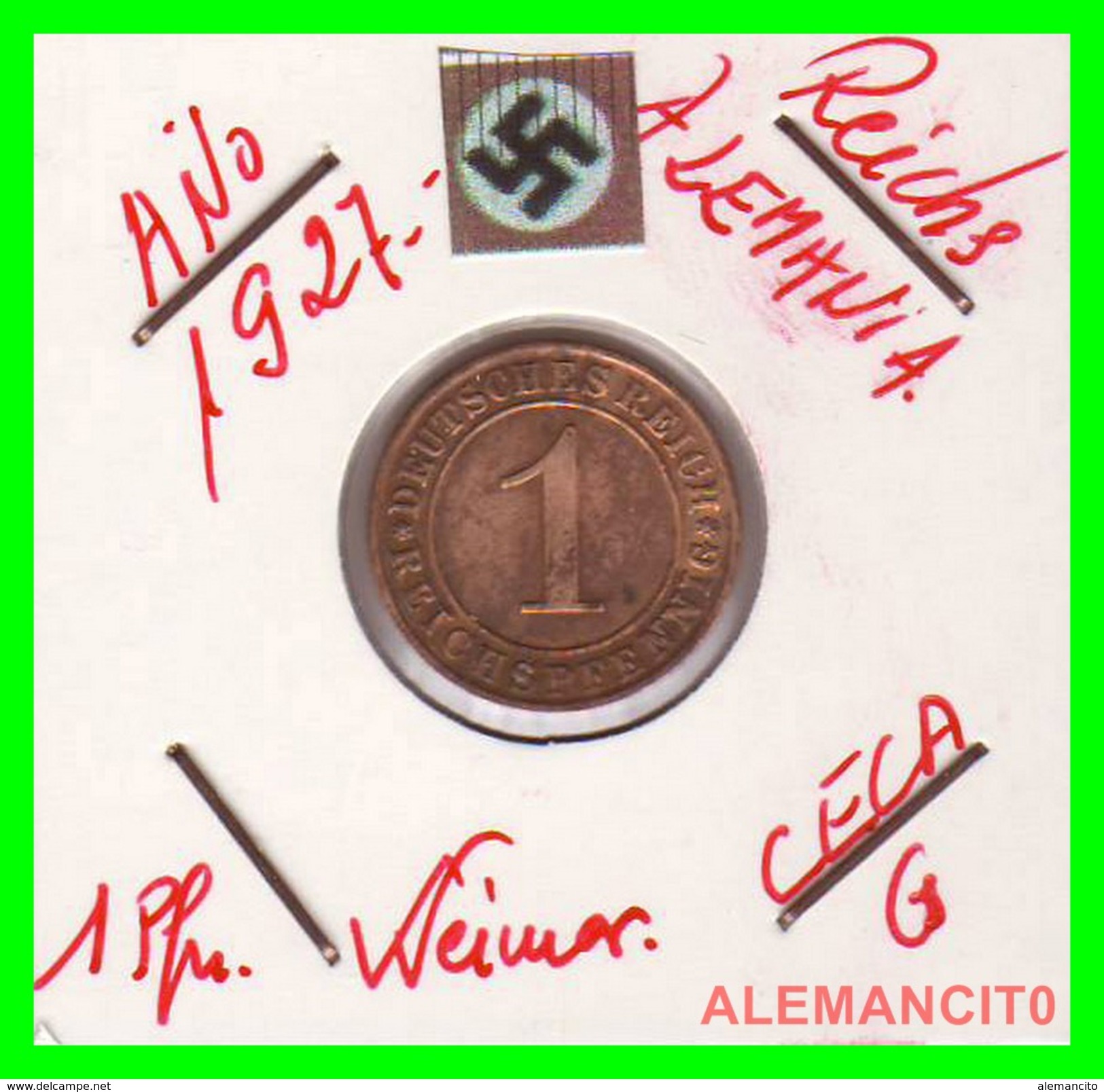 GERMANY  -   MONEDA  DE  1- REICHSPFENNIG  AÑO 1927 G   Bronze - 1 Rentenpfennig & 1 Reichspfennig