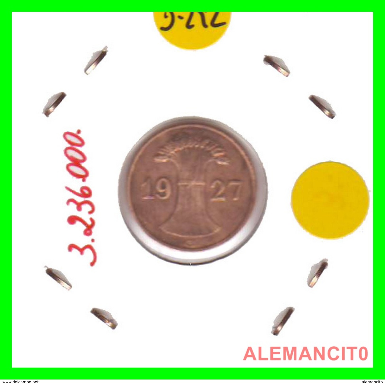 GERMANY  -   MONEDA  DE  1- REICHSPFENNIG  AÑO 1927 G   Bronze - 1 Rentenpfennig & 1 Reichspfennig