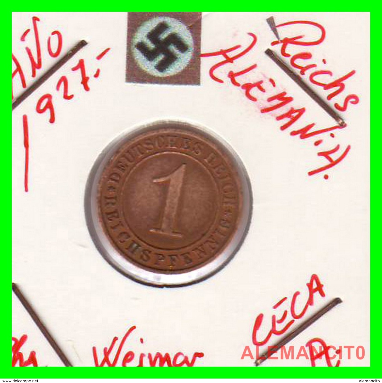 GERMANY  -   MONEDA  DE  1- REICHSPFENNIG  AÑO 1927 A   Bronze - 1 Rentenpfennig & 1 Reichspfennig