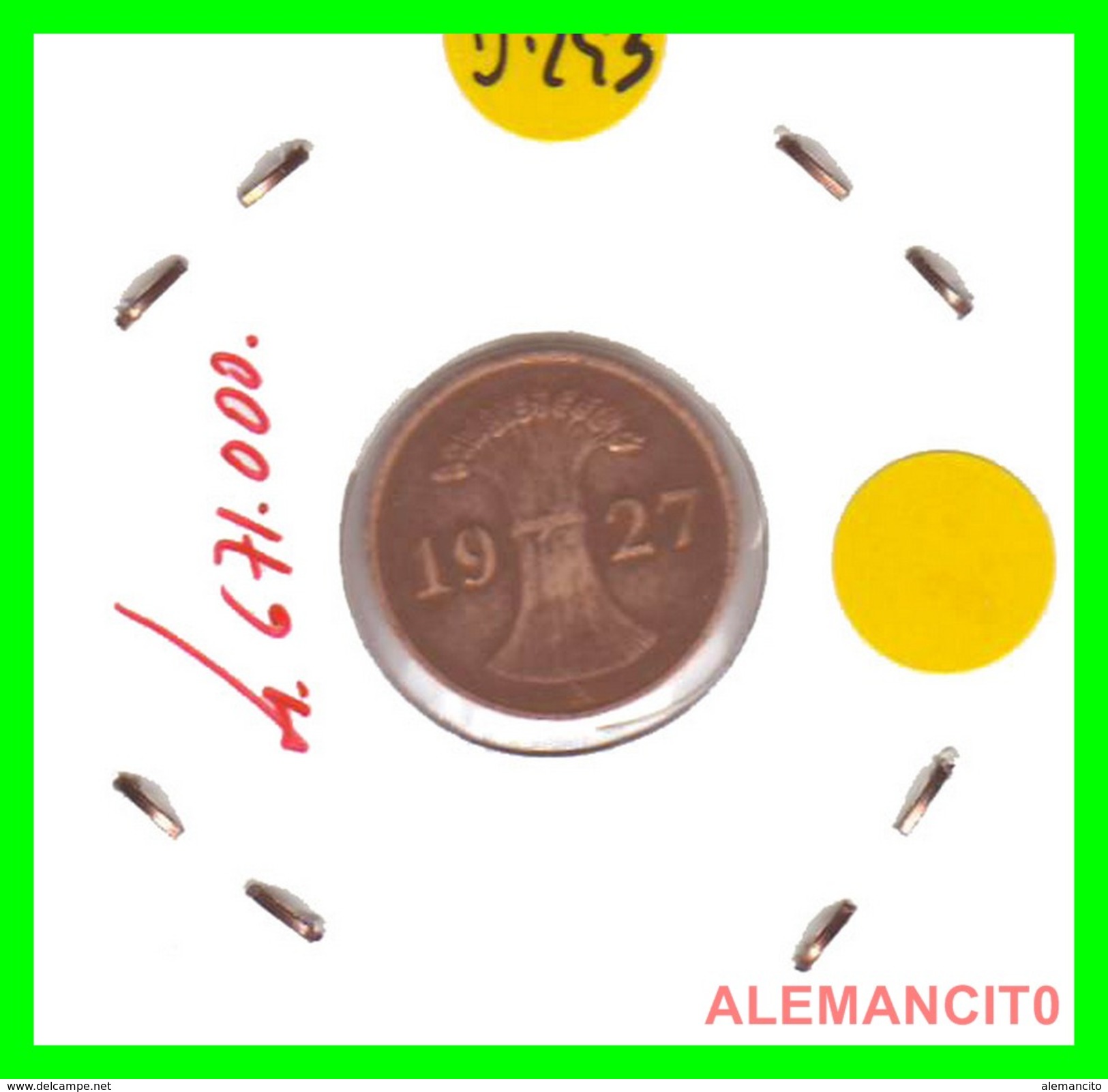 GERMANY  -   MONEDA  DE  1- REICHSPFENNIG  AÑO 1927 A   Bronze - 1 Rentenpfennig & 1 Reichspfennig