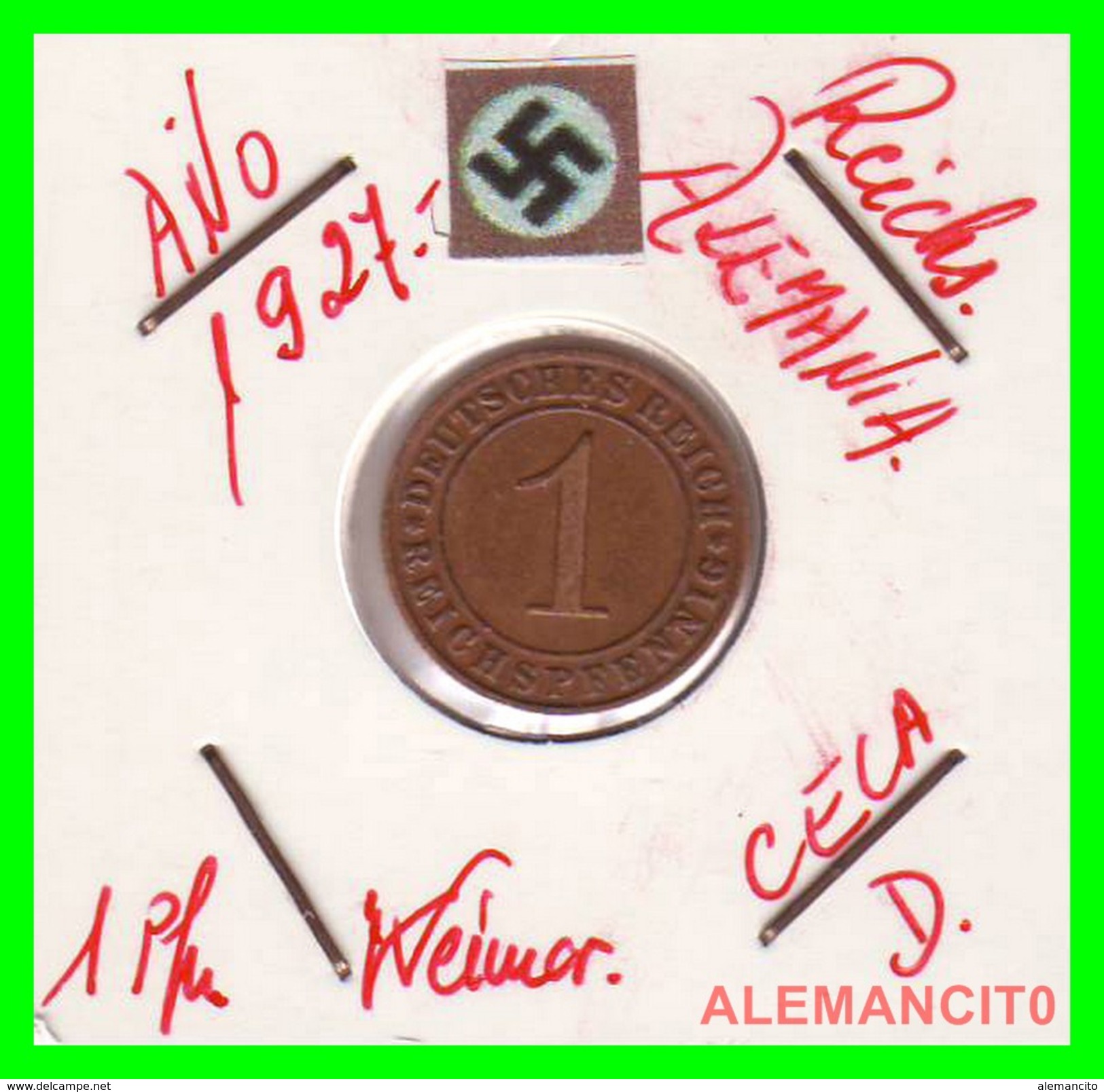 GERMANY  -   MONEDA  DE  1- REICHSPFENNIG  AÑO 1927 D   Bronze - 1 Rentenpfennig & 1 Reichspfennig