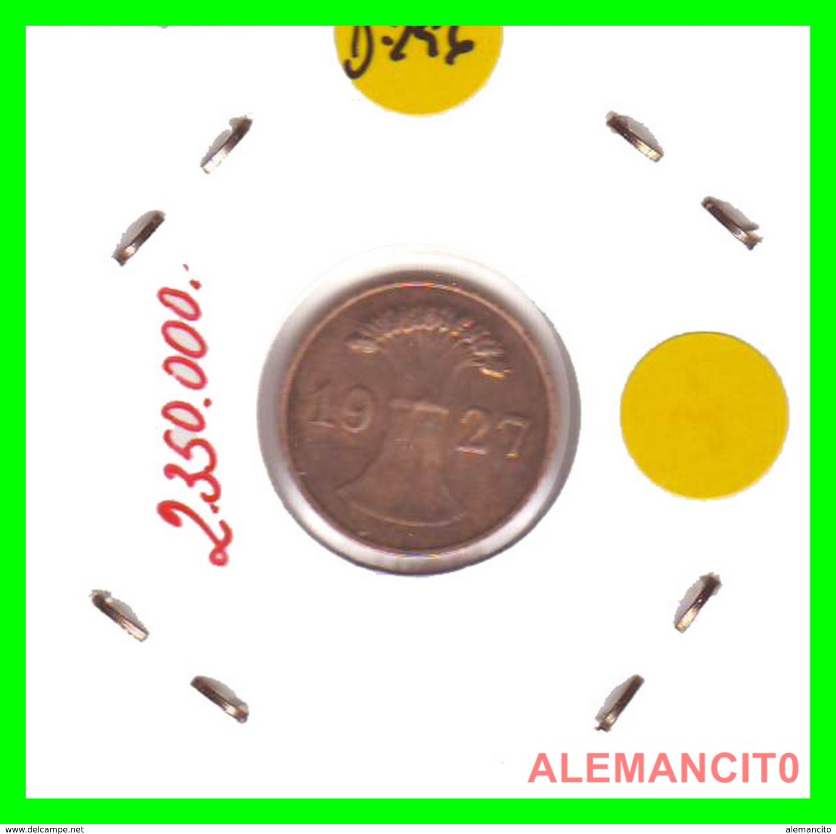 GERMANY  -   MONEDA  DE  1- REICHSPFENNIG  AÑO 1927 F   Bronze - 1 Rentenpfennig & 1 Reichspfennig