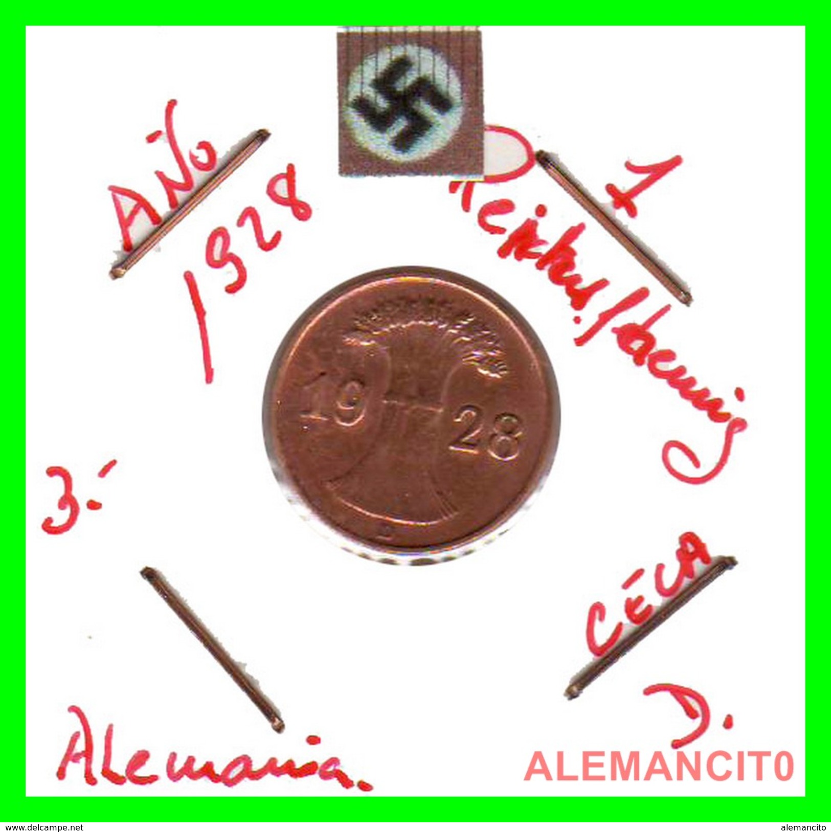 GERMANY  -   MONEDA  DE  1- REICHSPFENNIG  AÑO 1928 D   Bronze - 1 Rentenpfennig & 1 Reichspfennig