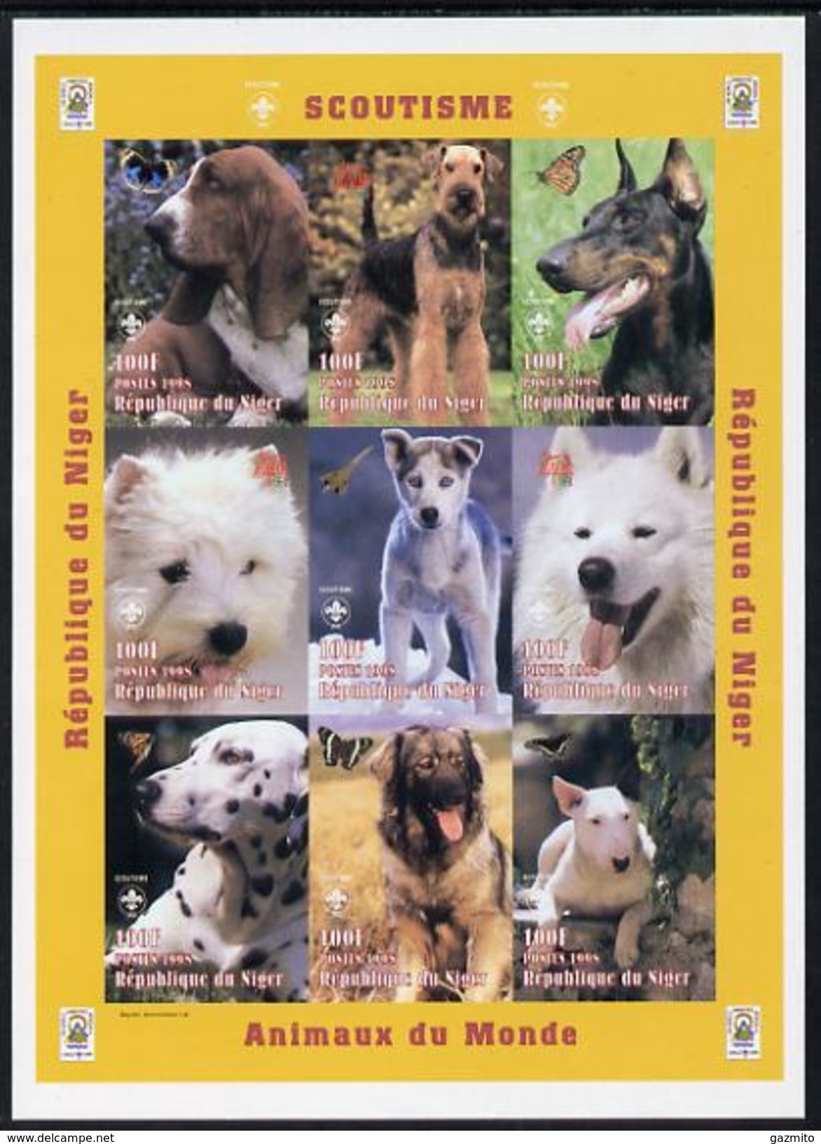 Niger 1998, Animals, Dogs, Scout, 9val In BF IMPERFORATED - Neufs