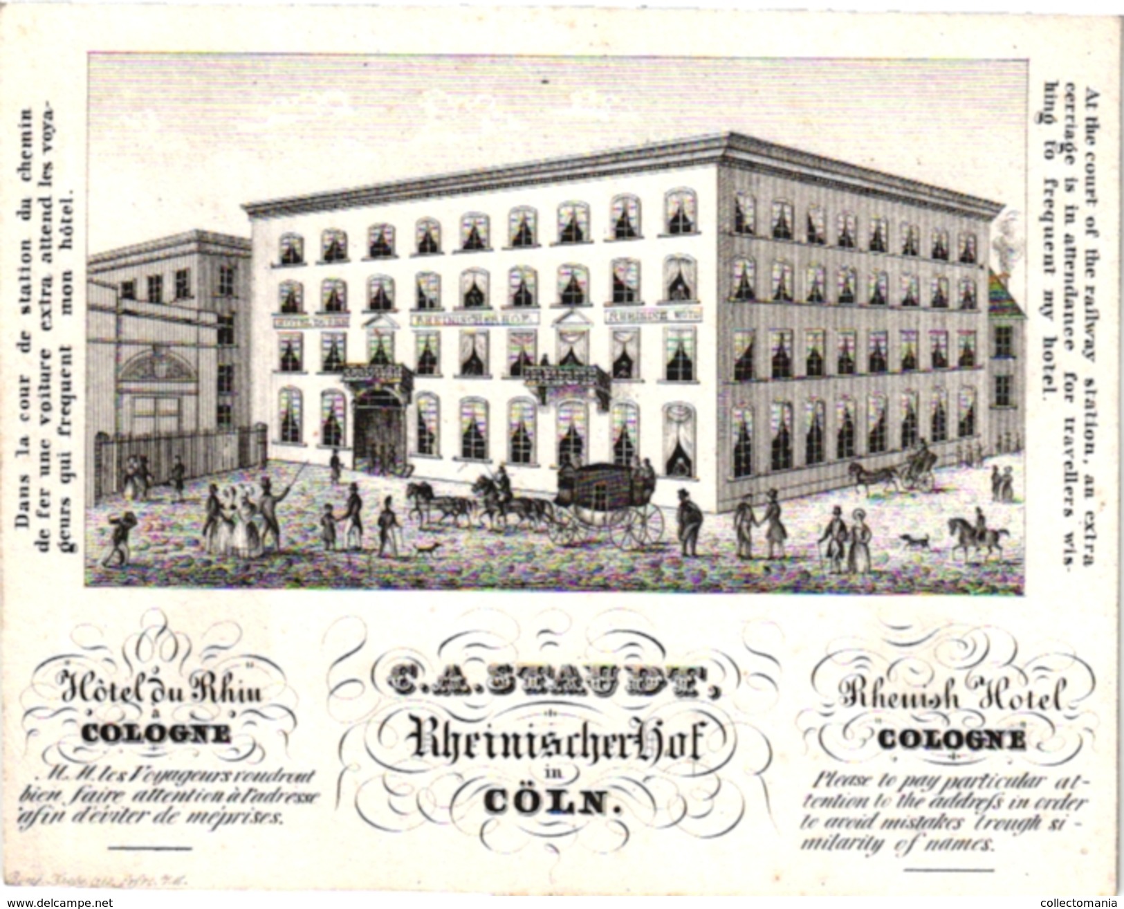 1Carte De Visite Trade CARD Reinischerhof KOLN HOTEL Du RHIN COLOGNE - 1800 – 1899