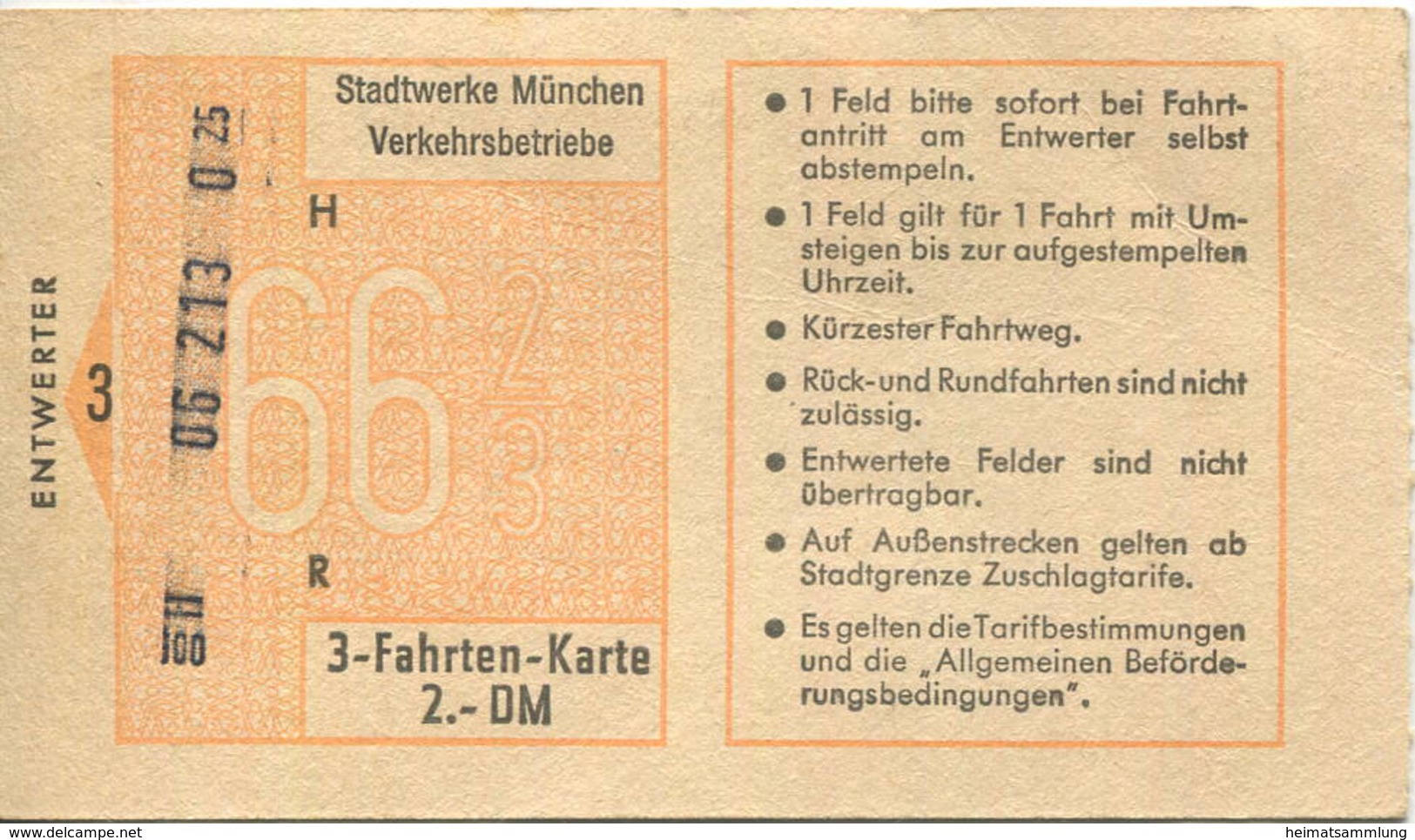 Deutschland - Stadtwerke München - 3 Fahrten-Karte 2.- DM - Europa