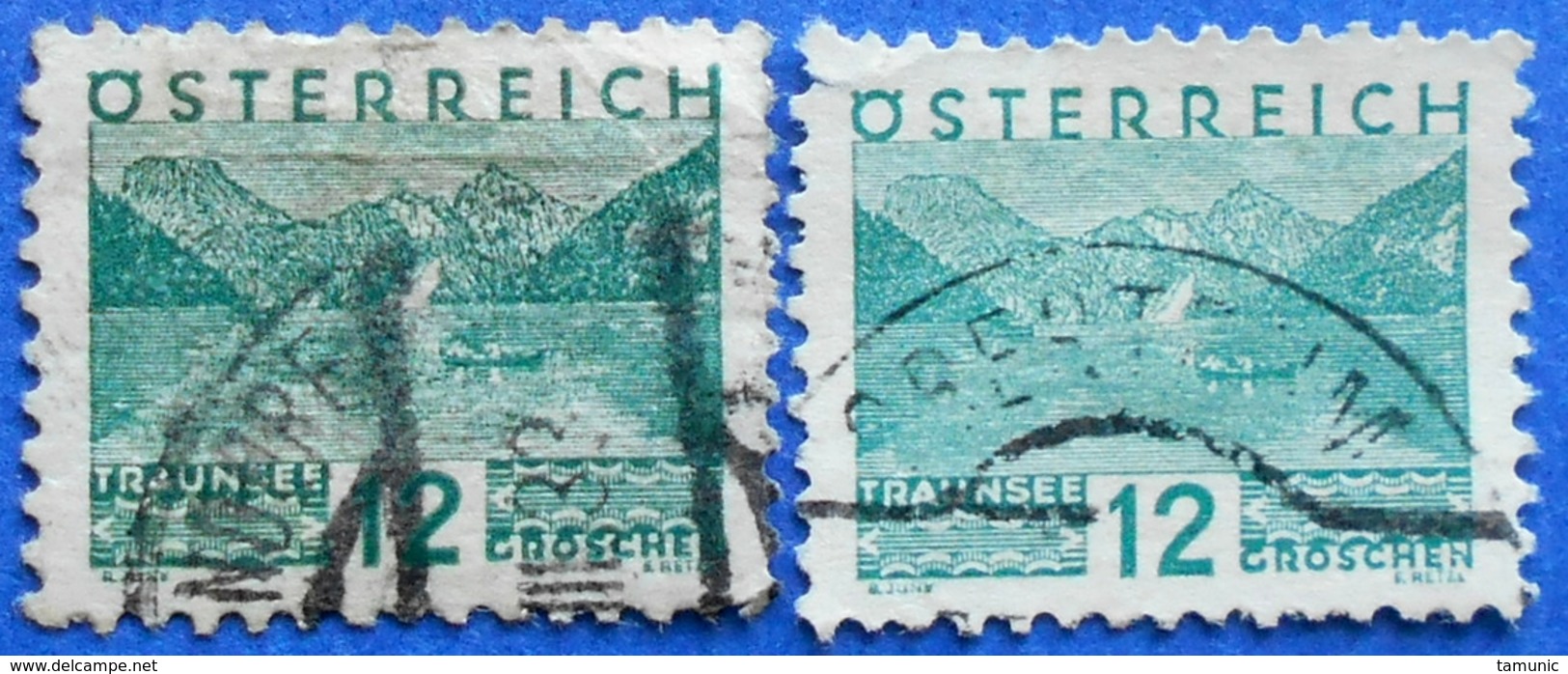 AUSTRIA 2 X 12 Gr. 1932 Mic.531 (SMALL FORMAT) LANDSCAPE TRAUNSEE (DIFFERENT COLOURS) - USED - Usati