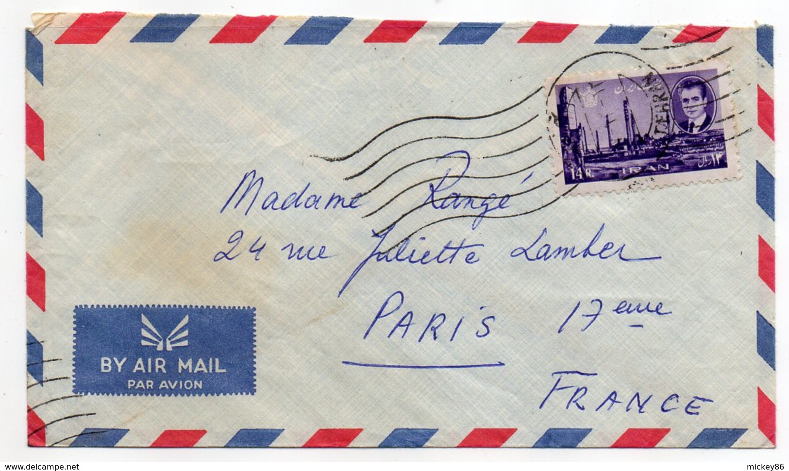 Iran--lettre De Téhéran  Pour PARIS (France)--timbre Seul Sur Lettre--cachet Mécanique - Iran