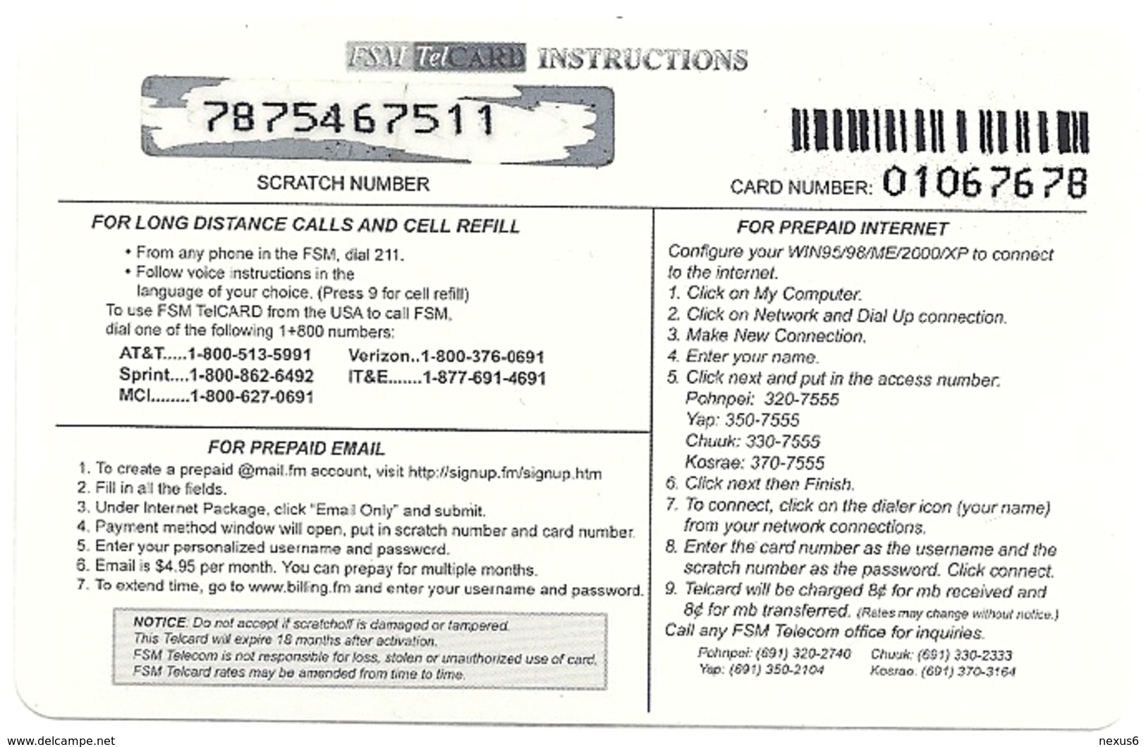 Micronesia - FSMTC - Prepaid Email - FSM-R-116 - 5$ Remote Mem. Used - Micronésie