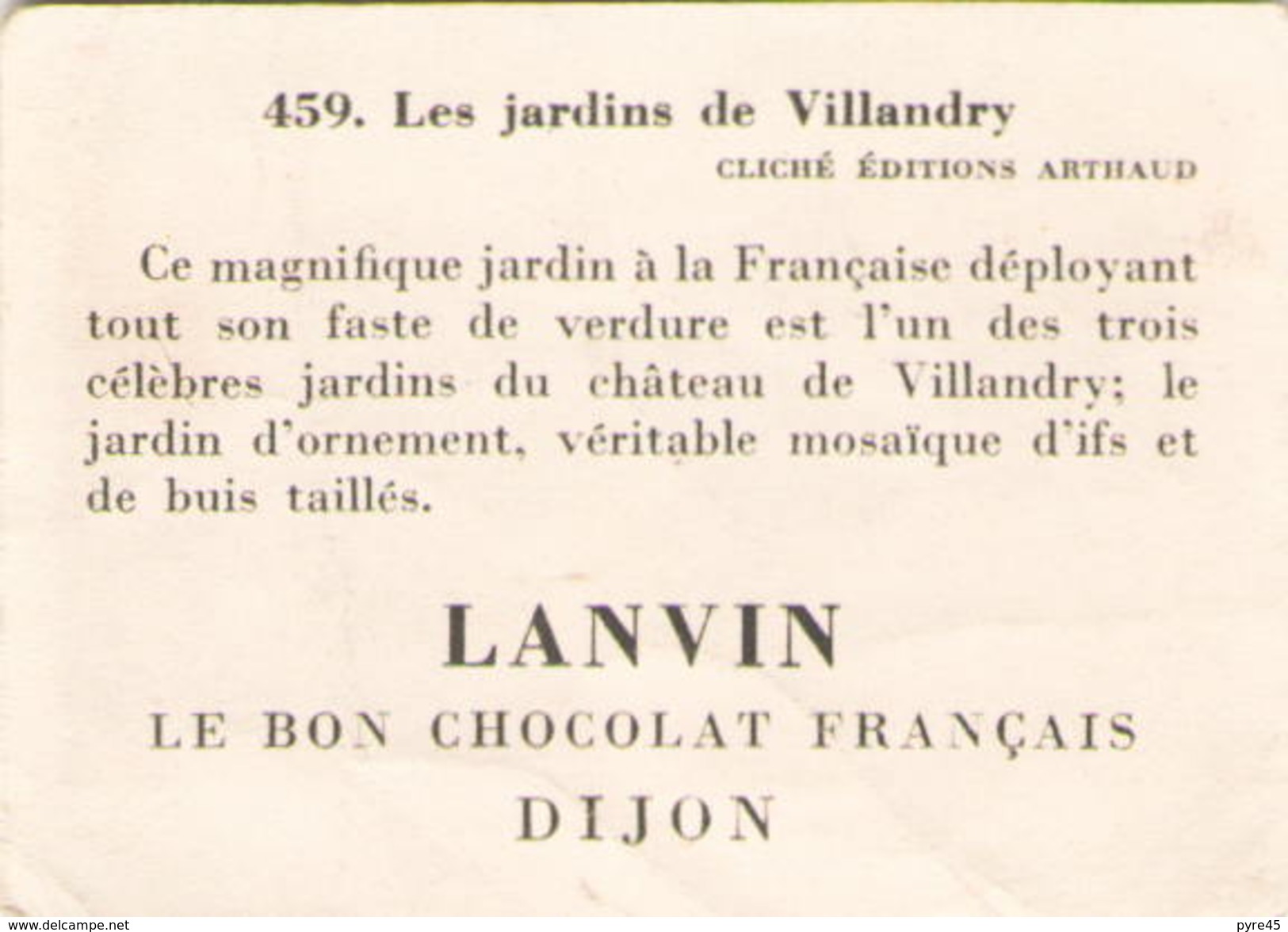 Chocolat Lanvin Image 459 Les Jardins De Villandry - Autres & Non Classés