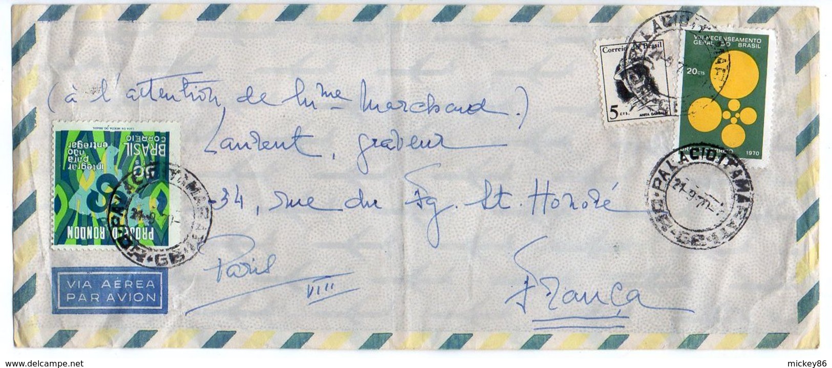 Brésil --1970--lettre Pour PARIS (France)--timbres Sur Lettre-cachets Ronds - Storia Postale