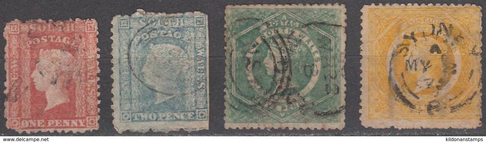 Australia - New South Wales 1860-63, Cancelled, Sc# 35,36,38a,41, Wmk 49 - Used Stamps