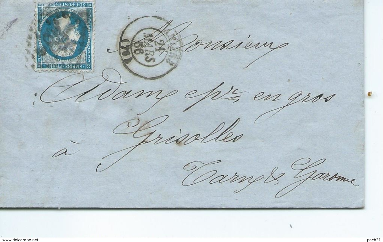 Lettre D'Amiens Pour Grisolles T Et G  21 Mars 1866 - 1849-1876: Période Classique