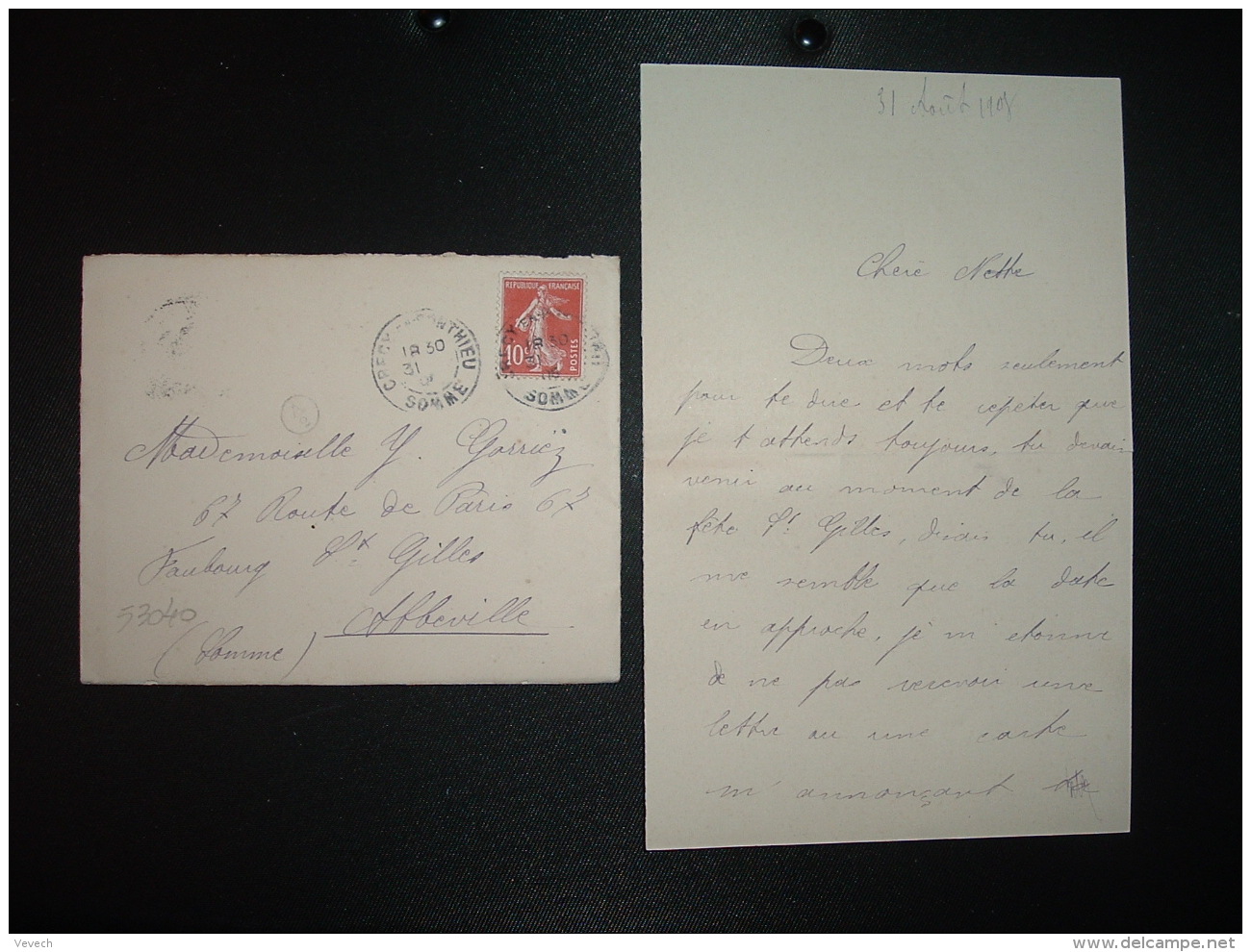 LETTRE TP SEMEUSE 10c OBL.31 08 09 CRECY EN PONTHIEU SOMME (80) BOITE RURALE SUPPLEMENTAIRE A/2 - Manual Postmarks