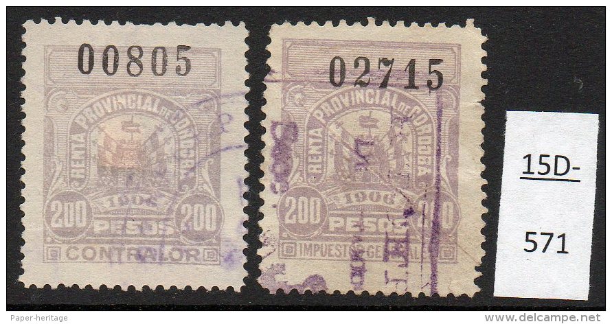 Argentina / Cordoba Province Revenue Fiscal Impuestos Generales 1906 200P, Both Halves Used. - Other & Unclassified