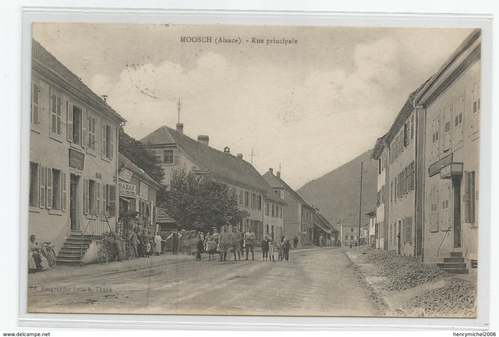 68 - Haut Rhin Moosch Rue Principale Animée Bazar Militaire 1923 - Other & Unclassified