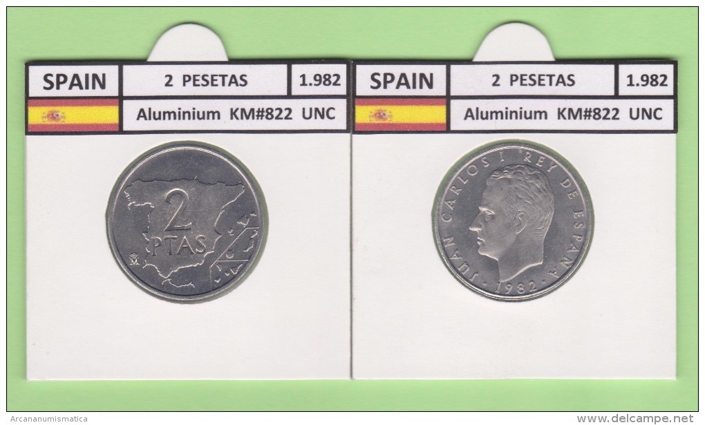 SPAIN /JUAN CARLOS I    2  PESETAS  1.982   Aluminium  KM#822   UNCirculated  T-DL-9385 - 2 Pesetas