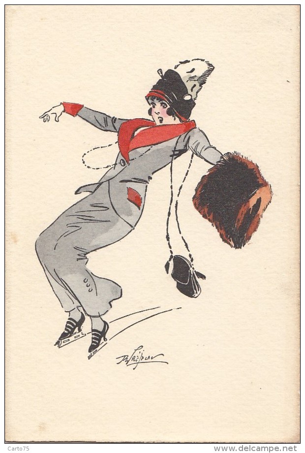 Illustrateur - M.M. Vienne Munk - Femme Mode Chapeau - Patins à Glace - Manchon Fourrure - Autres & Non Classés