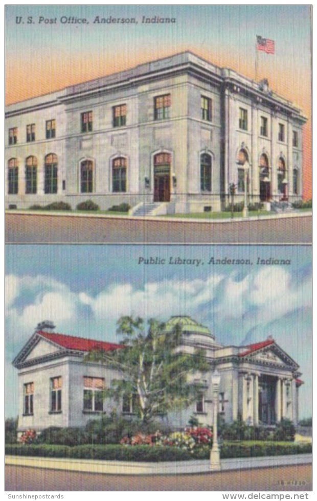 Indiana Anderson Post Office And Public Library Curteich - Anderson