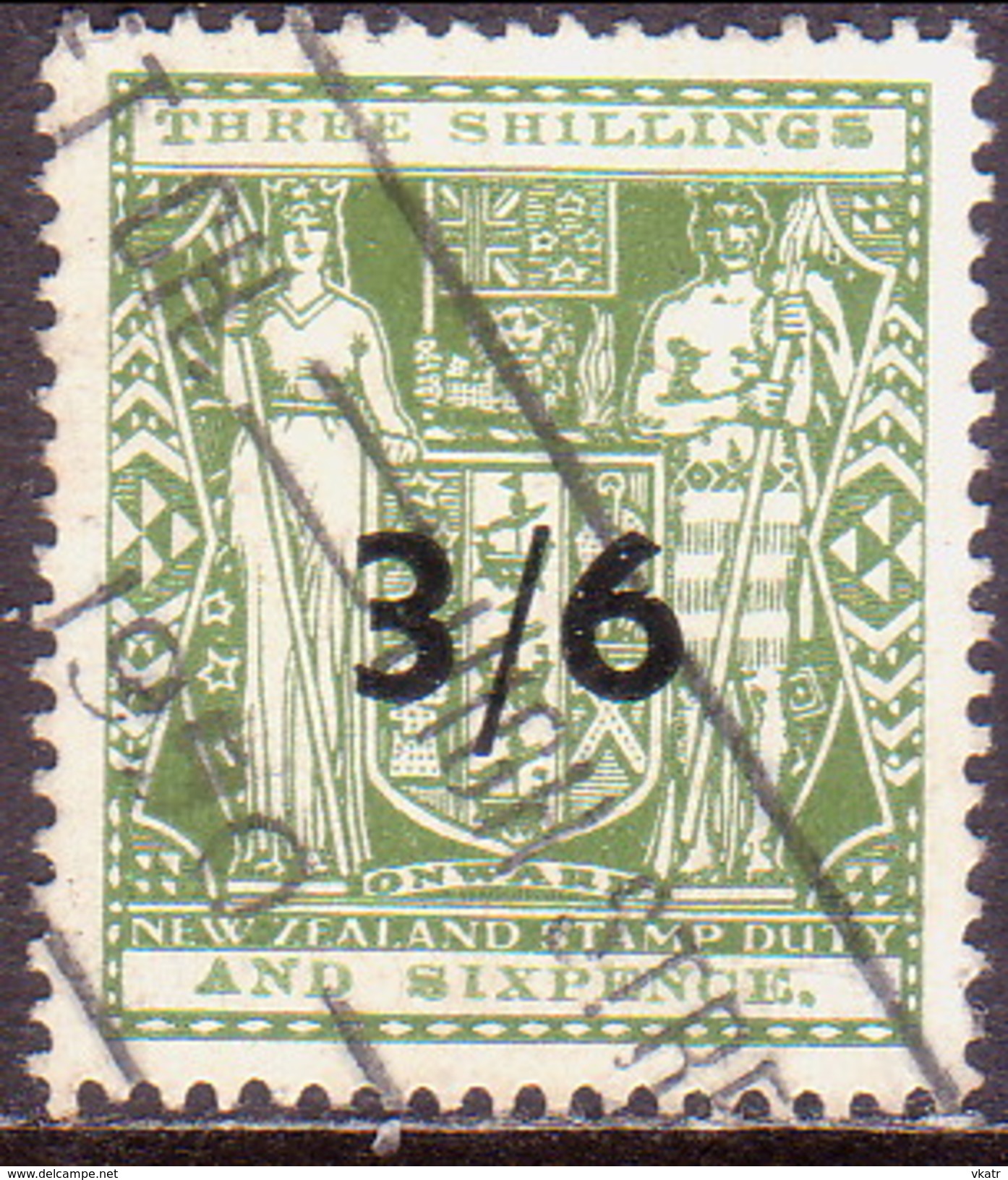 NEW ZEALAND 1942 SG F212 3/6 On 3sh6d Used Wmk "Multiple" Broad Serifed Capitals Of Face Value - Postal Fiscal Stamps