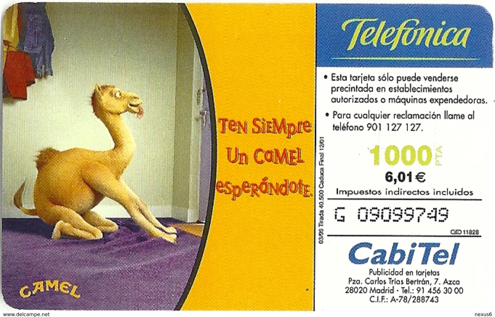 Spain - Telefonica - Camel Tobacco - CP-148 - 03.1999, 40.500ex, Used - Commemorative Advertisment