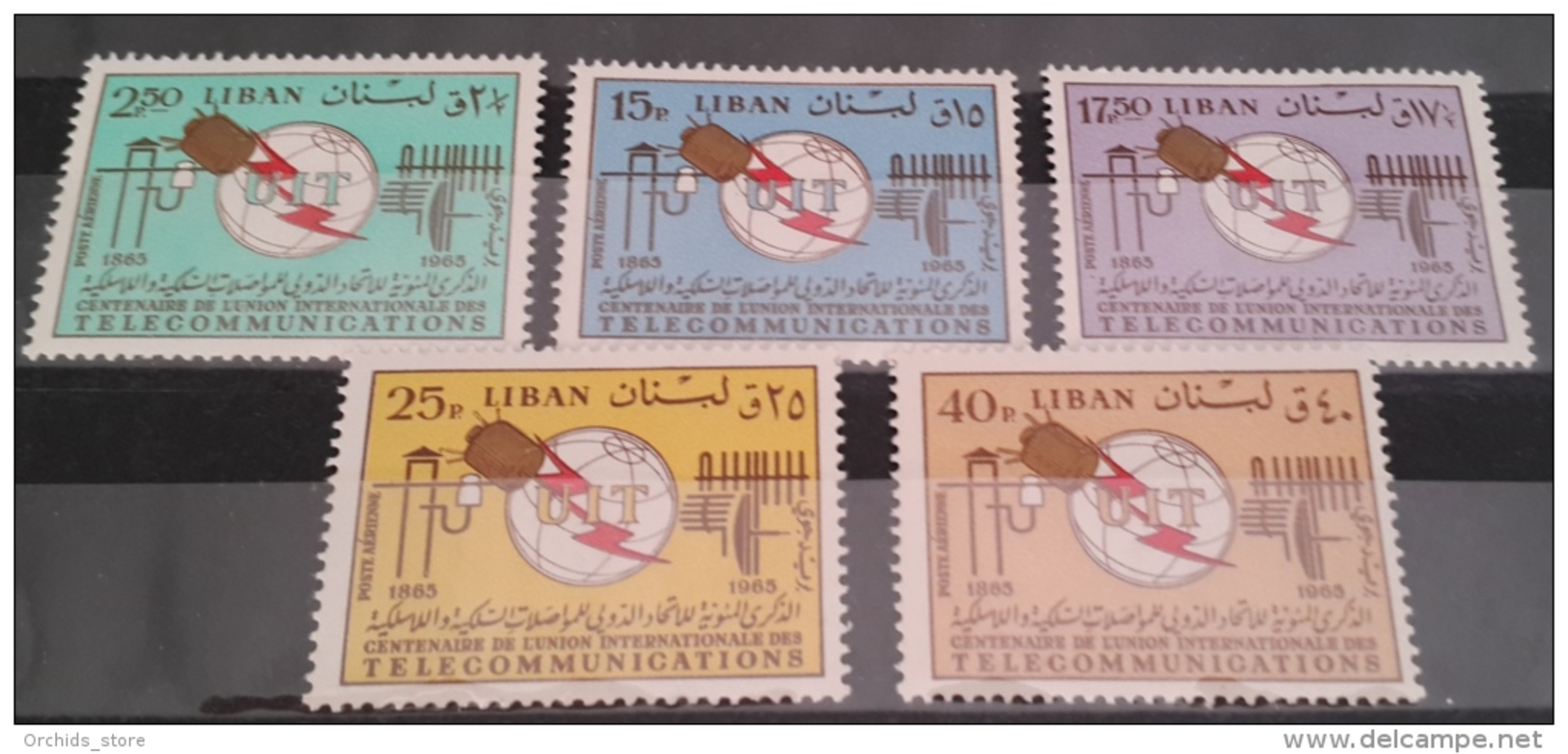 11 Lebanon 1966 Mi 935-939 Centenary Of UIT - Complete Set MNH - Telecomunnications - Telecoms - Lebanon