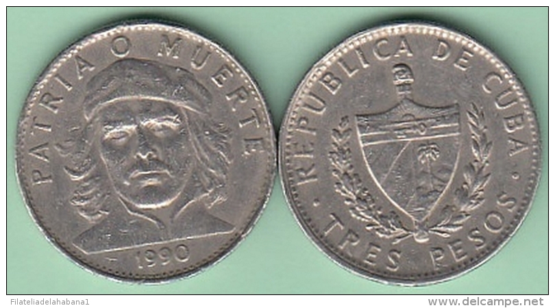 1990-MN-115 CUBA 1990 3$ ERNESTO CHE GUEVARA CU-NI. VF - Cuba