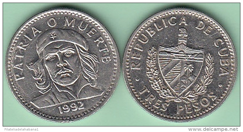 1992-MN-111 CUBA 1992 3$ ERNESTO CHE GUEVARA CU-NI. VF-XF. - Cuba