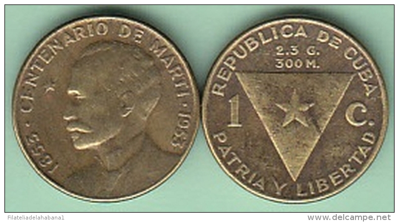 1953-MN-118 CUBA 1953 1c JOSE MARTI. BRONCE. VF - Cuba