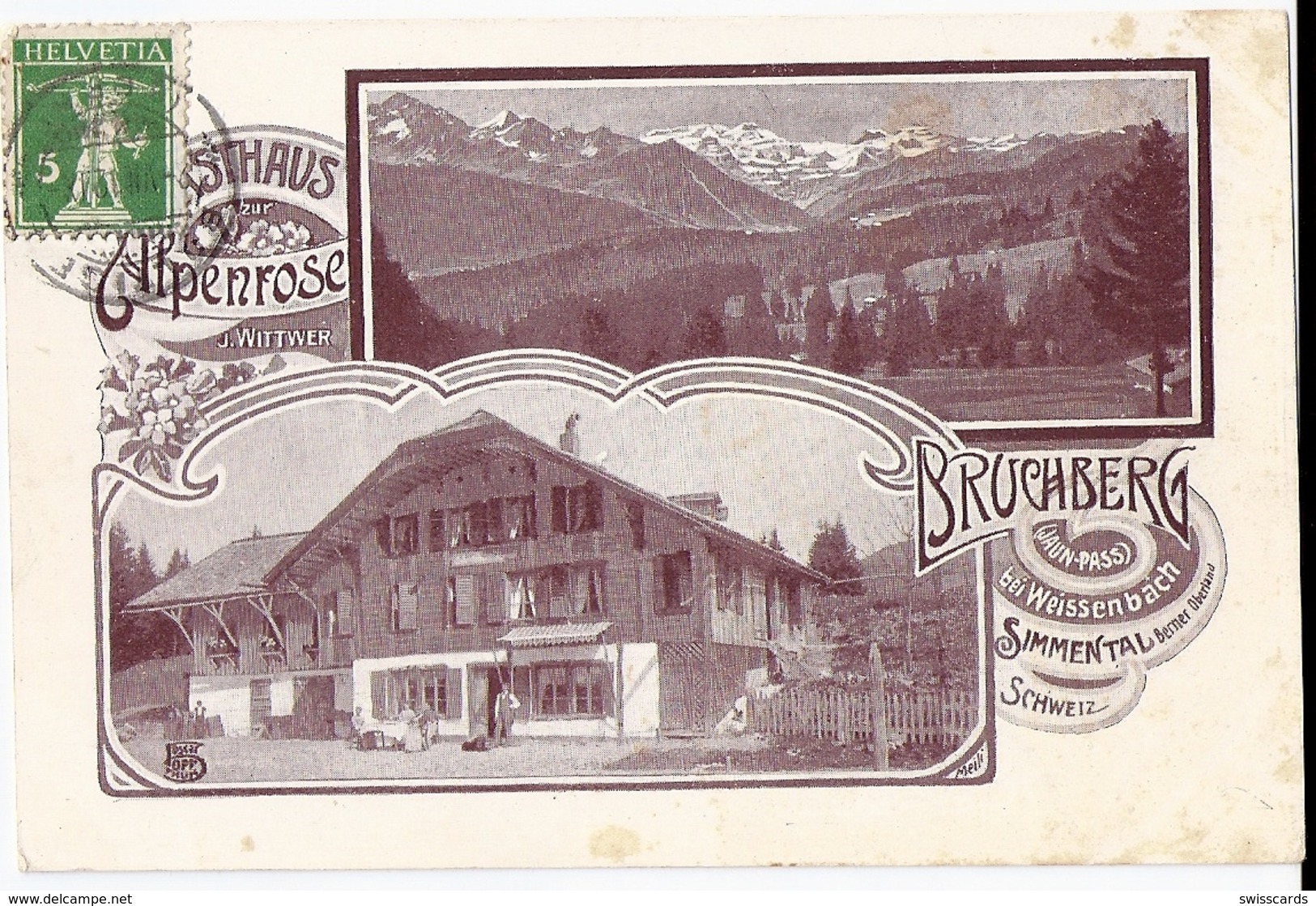 BRUCHBERG (Jaunpass) Bei Weissenbach: Gasthaus Alpenrose, 2-Bild-AK 1912 - Autres & Non Classés