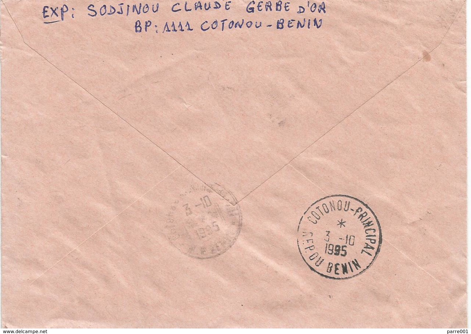 Benin 1995 Cotonou 300f Slave Trade Michel 620 Discovery America 500f Michel 512 Registered Cover. Wrong Year Slug! - Benin – Dahomey (1960-...)
