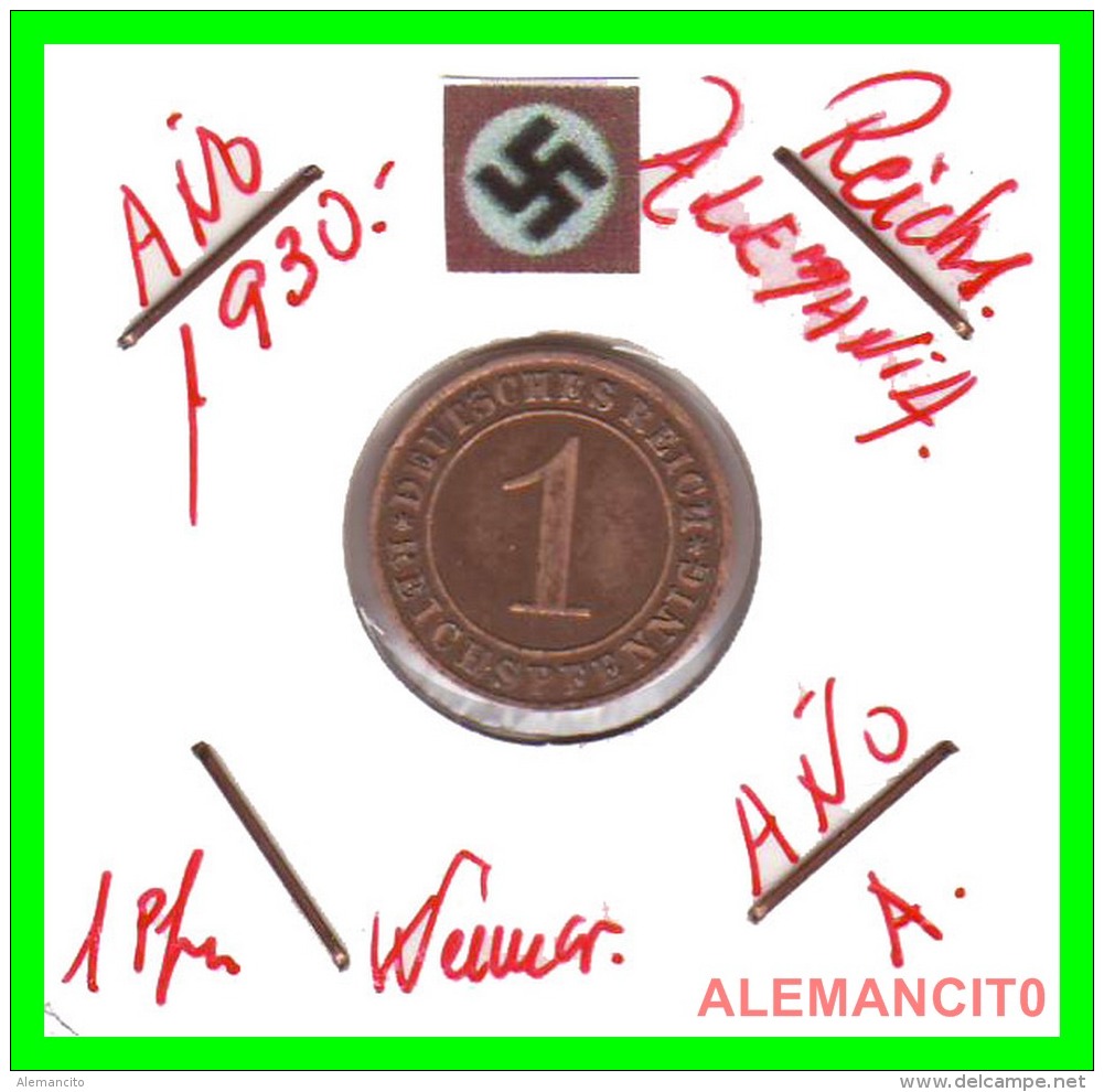 GERMANY  -   MONEDA  DE  1- REICHSPFENNIG  AÑO 1930 A   Bronze - 1 Rentenpfennig & 1 Reichspfennig