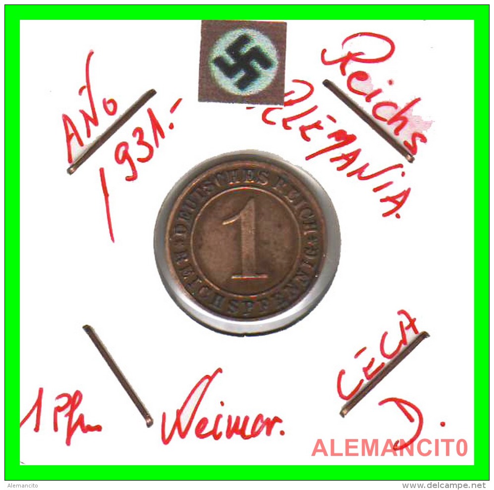 GERMANY  -   MONEDA  DE  1- REICHSPFENNIG  AÑO 1911 D   Bronze - 1 Rentenpfennig & 1 Reichspfennig