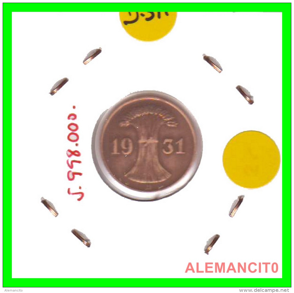 GERMANY  -   MONEDA  DE  1- REICHSPFENNIG  AÑO 1911 D   Bronze - 1 Renten- & 1 Reichspfennig