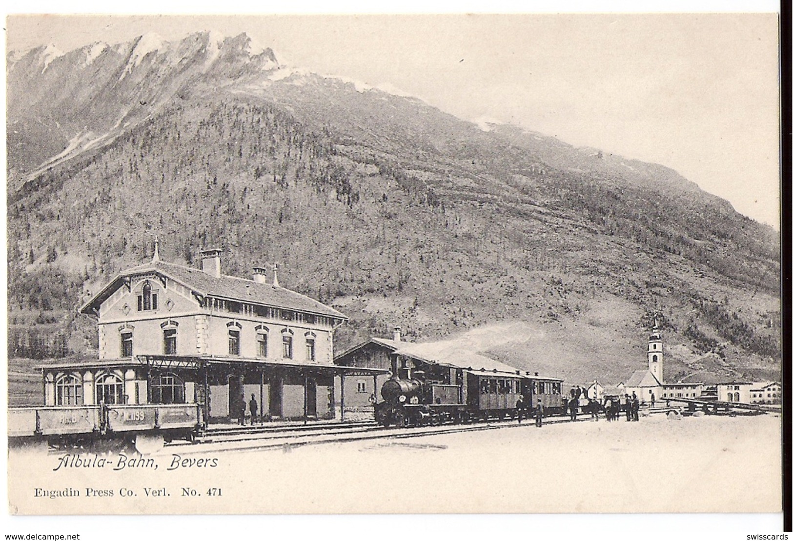 BEVERS Albulabahn: Dampfzug Am Bahnhof, Animiert ~1900 - Bever