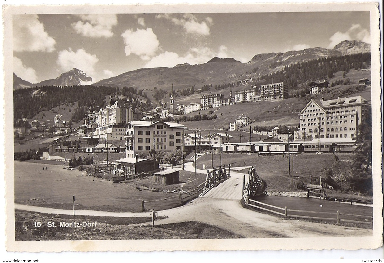 ST.MORTIZ: Bahnhof Mit Berninabahn, Zug, Dorf-Teilansicht 1937 - Autres & Non Classés