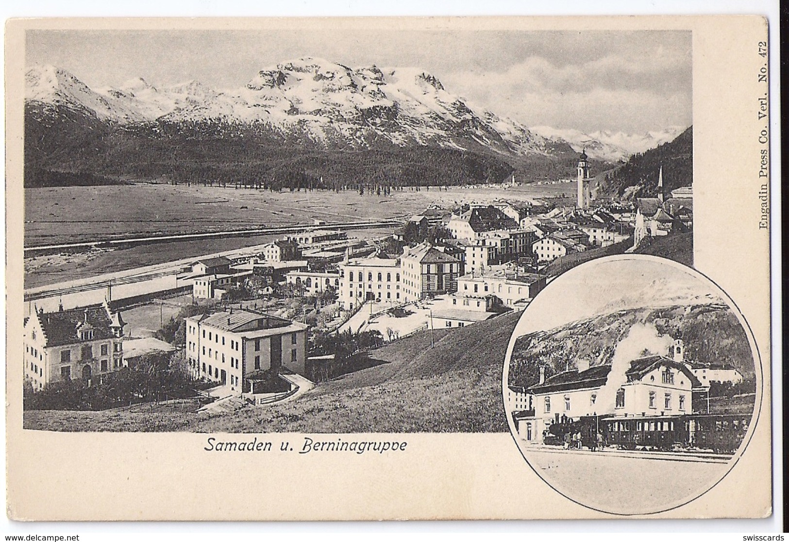 SAMADEN. 2-Bild-AK Mit Bahnhof, Dampfzug ~1900 - Autres & Non Classés