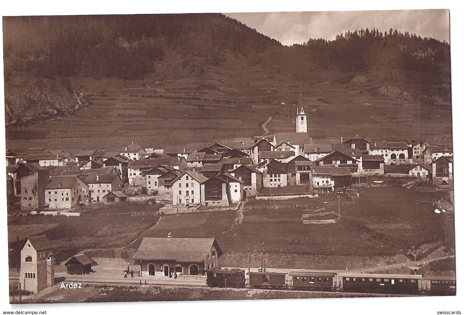 ARDEZ: Bahnhof Mit Zug, Dorf, Foto-AK ~1926 - Ardez