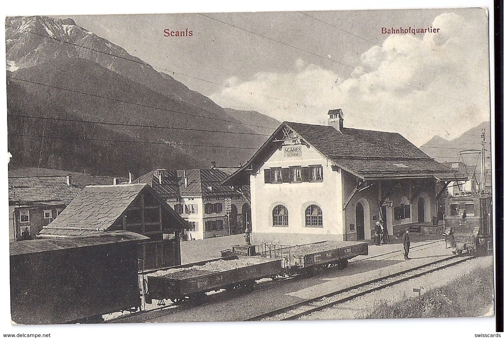 SCANFS. Bahnhofquartier Mit Bahnangestellten, Güterwagen 1917 - Autres & Non Classés