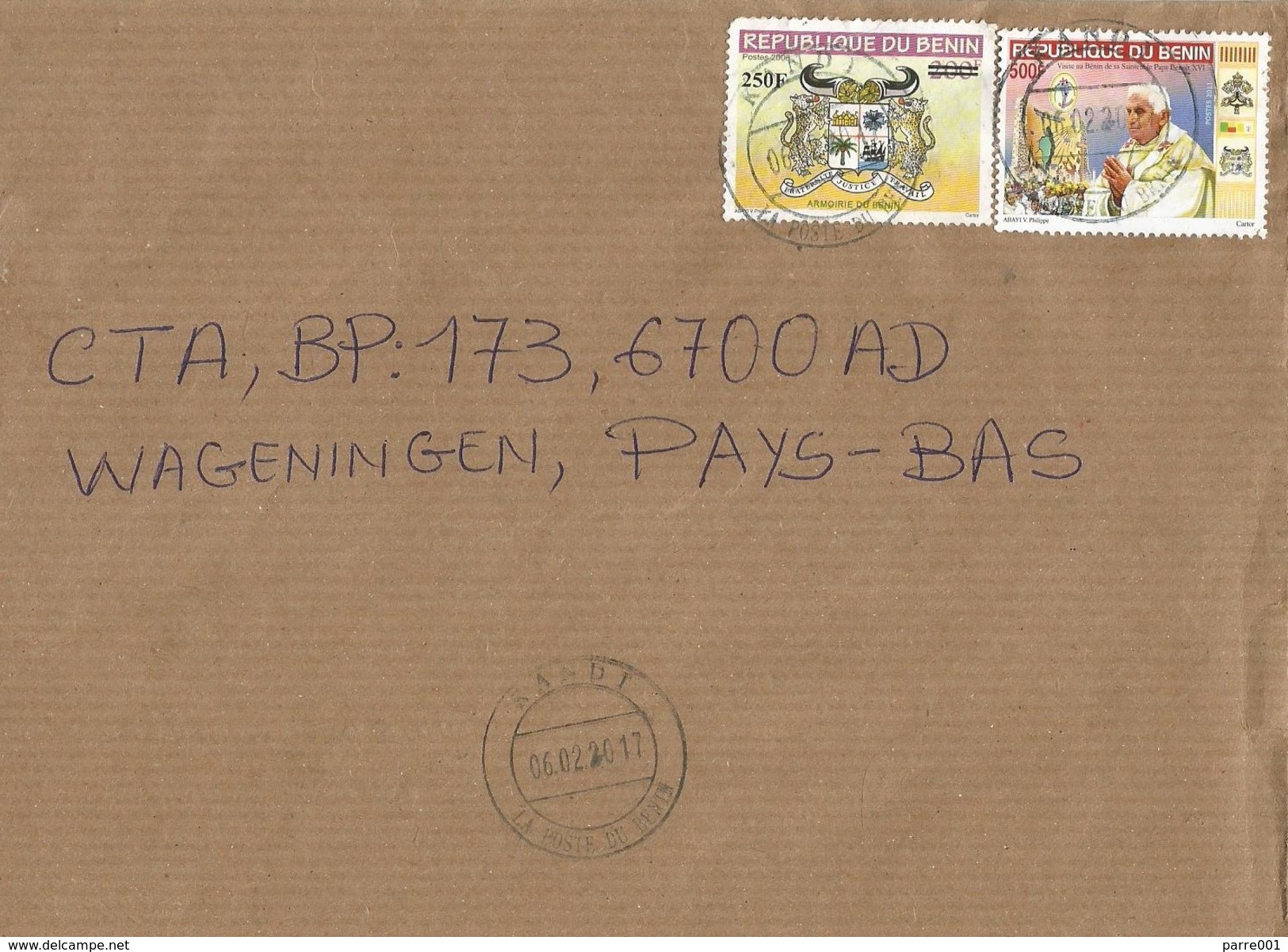 Benin 2017 Kandi Pope 500f Armory Overprint 250f On 200f  Cover. New Postmark Type - Benin – Dahomey (1960-...)